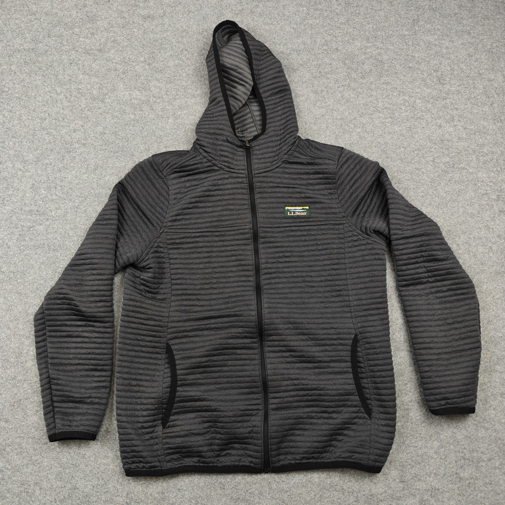 L.L.Bean Hoodie Womens Medium Gray Full Zip Lightweight Quilted Fleece